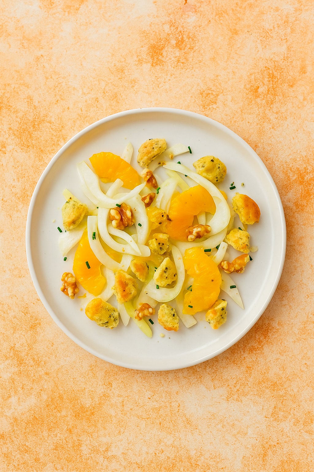 SALATì all'Erba Cipollina con Insalata di Finocchi, Arance e Noci